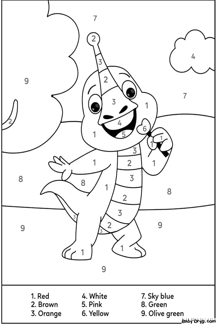 Cute Dinosaur Singing Color by Number | Color by Number Coloring Pages