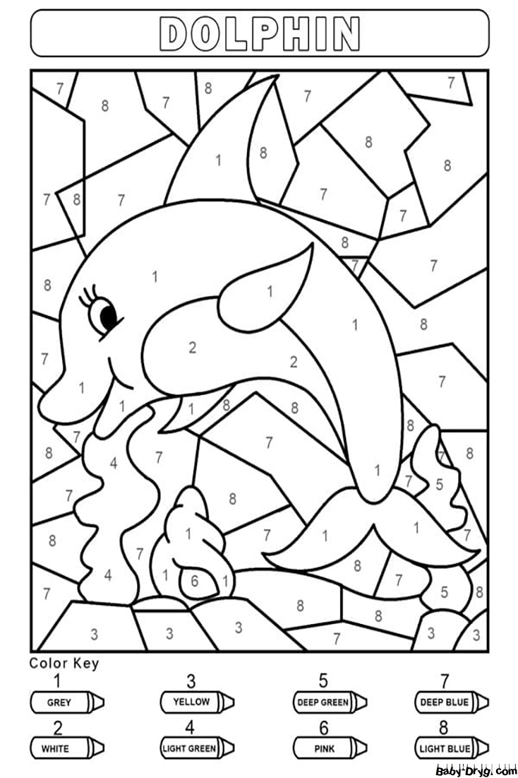Cute Dolphin Color by Number | Color by Number Coloring Pages