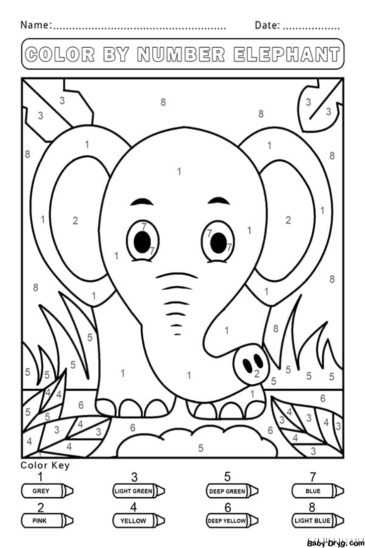 Cute Elephant Color by Number | Color by Number Coloring Pages