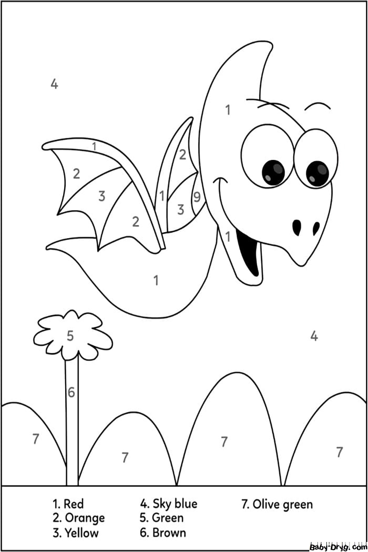 Cute Flying Dinosaur Color by Number | Color by Number Coloring Pages