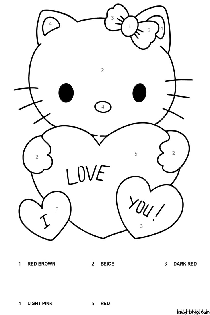 Cute Hello Kitty Color By Number Worksheet | Color by Number Coloring Pages