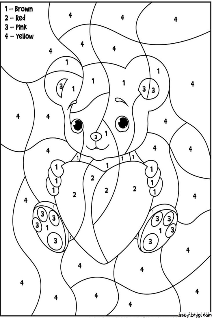 Cute Valentine Bear Color by Number | Color by Number Coloring Pages