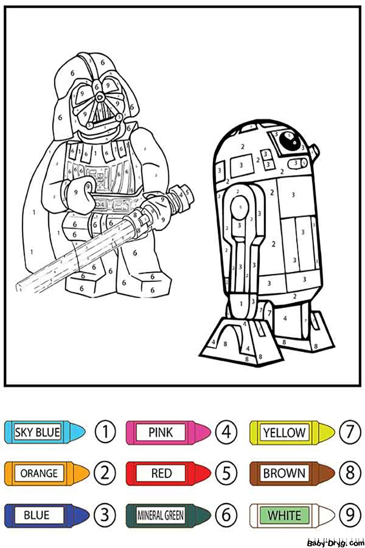 Darth Vader Lego and R2 D2 Color by Number | Color by Number Coloring Pages