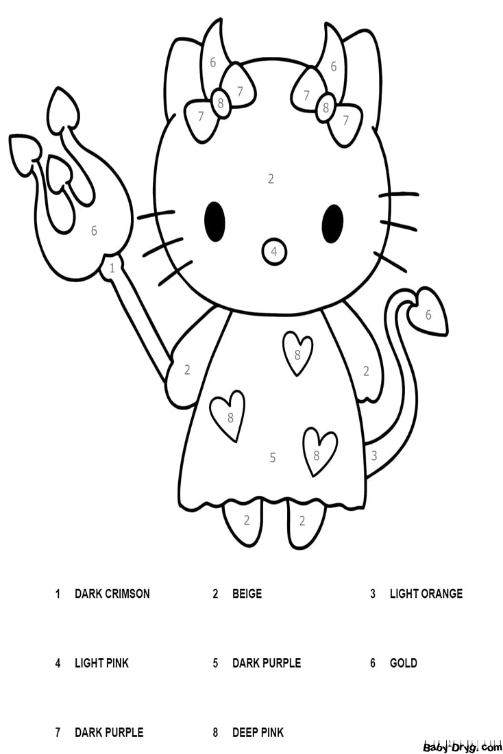 Devil Hello Kitty Color By Number | Color by Number Coloring Pages