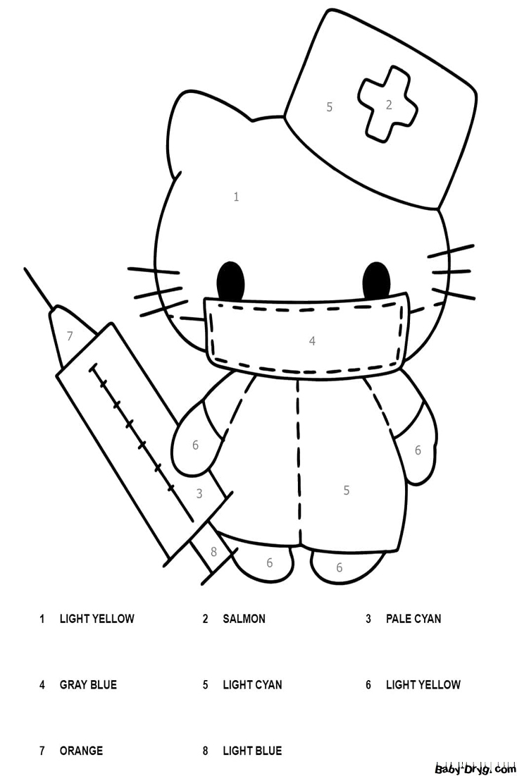 Doctor Hello Kitty Color By Number | Color by Number Coloring Pages