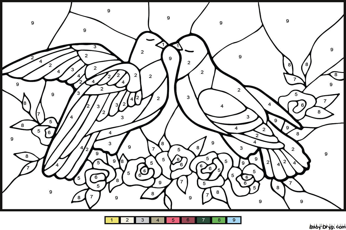 Doves Color by Number | Color by Number Coloring Pages