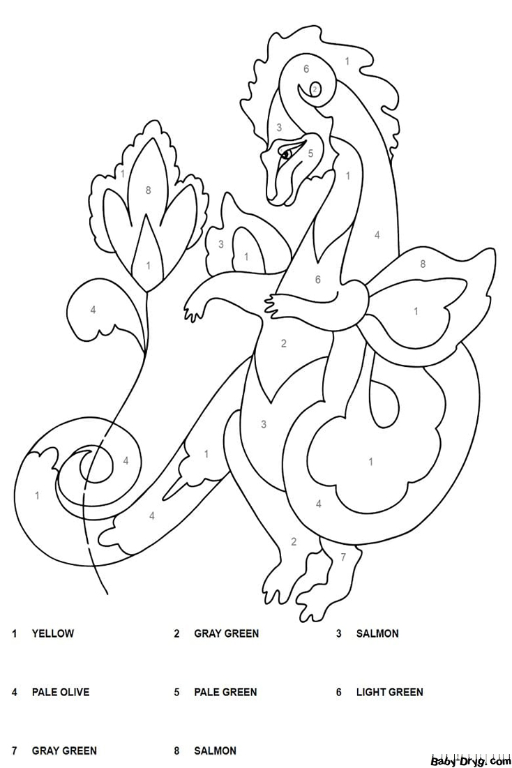 Dragon and Flower Color by Number | Color by Number Coloring Pages