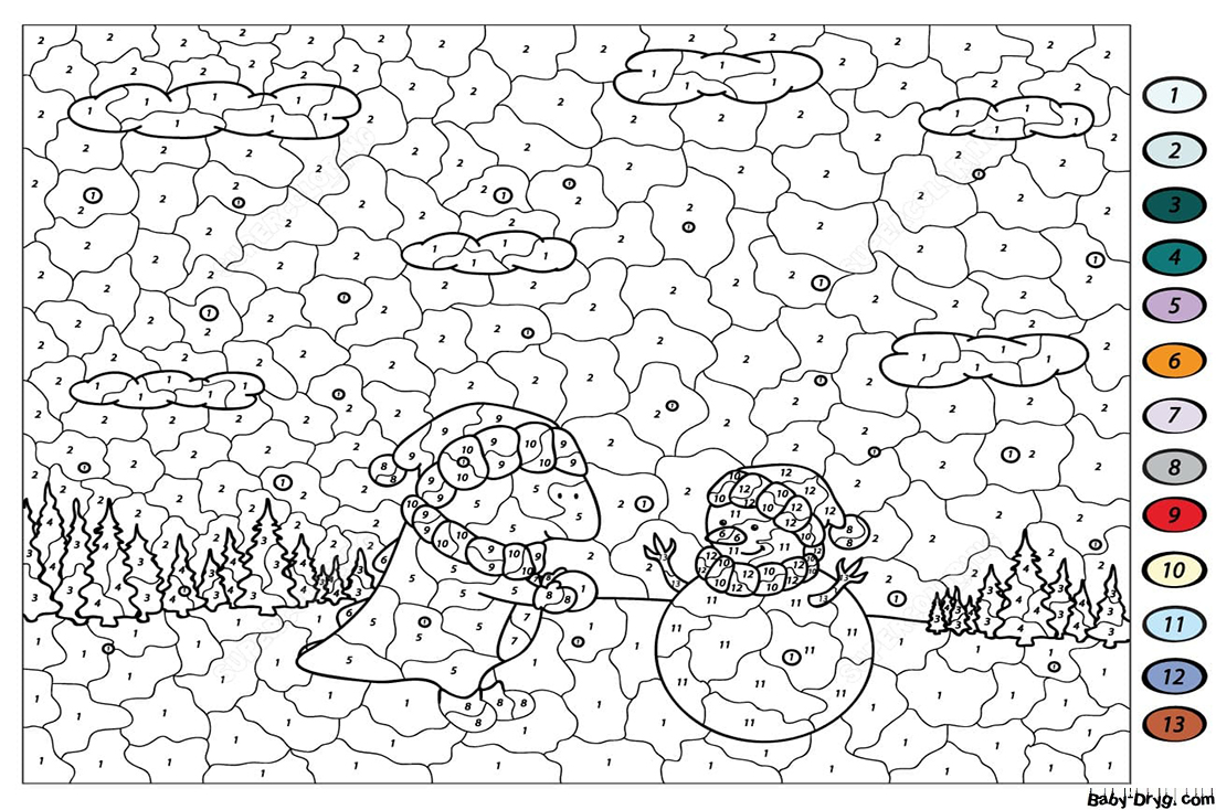 Dragon and Snowman Color by Number | Color by Number Coloring Pages
