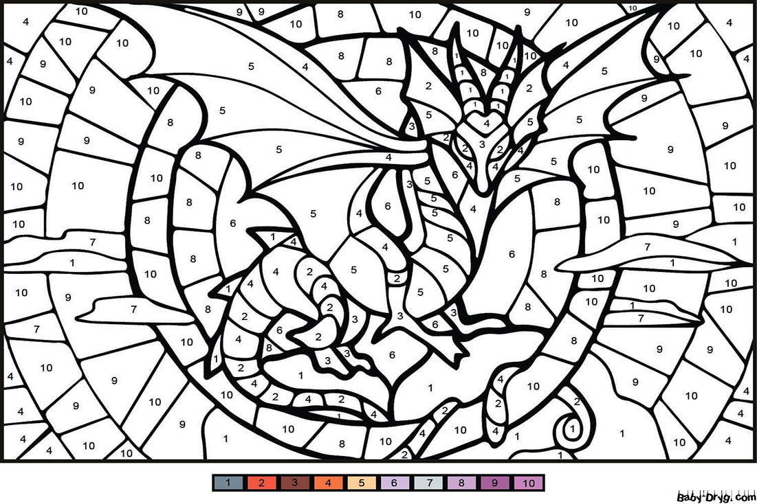Dragon easy Color by Number | Color by Number Coloring Pages