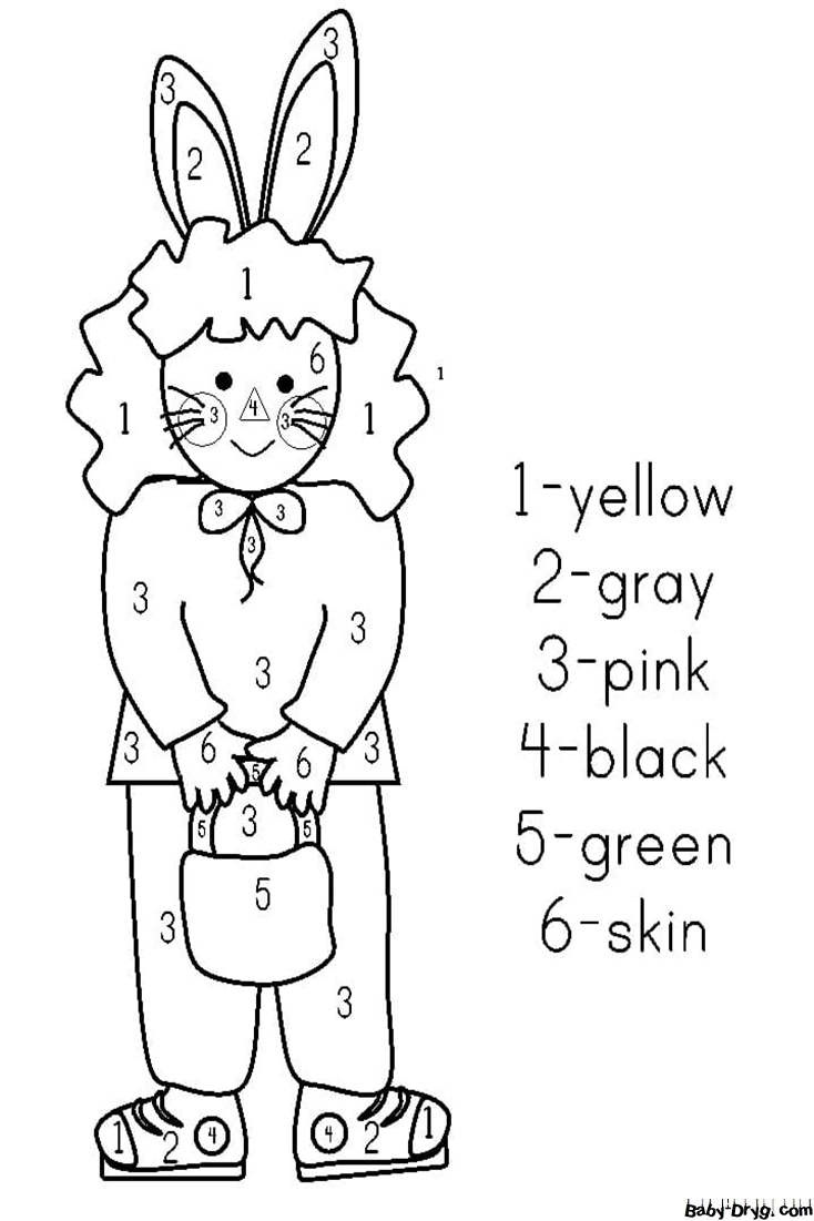 Easter Bunny Girl Color by Number | Color by Number Coloring Pages