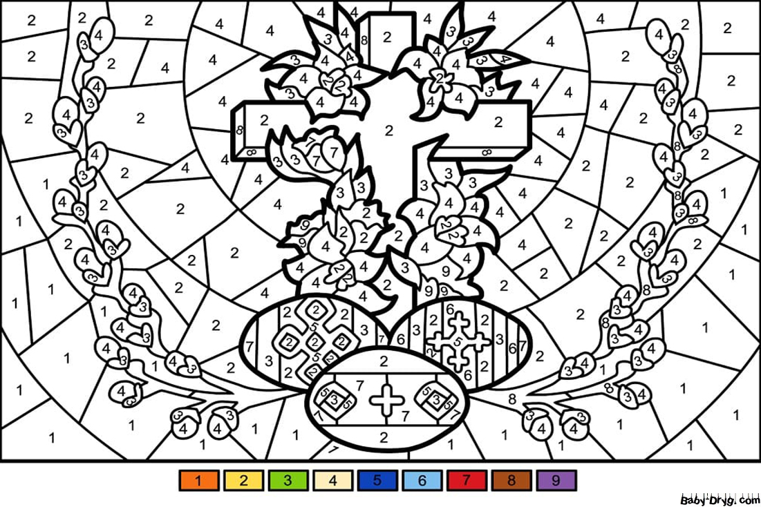 Easter Cross and Eggs Color by Number | Color by Number Coloring Pages