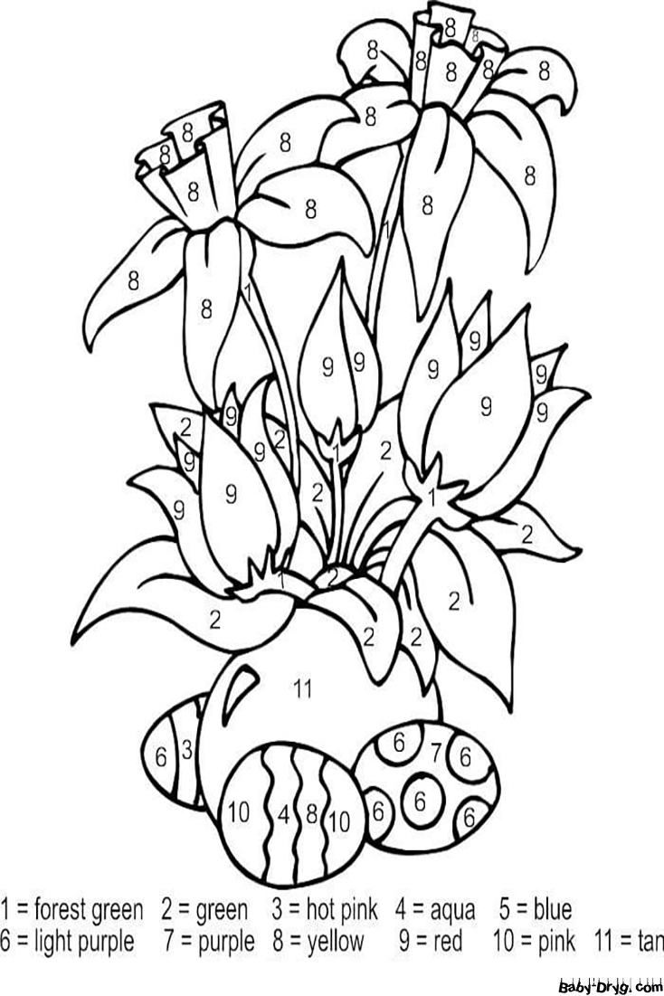 Easter Eggs and Flowers Color by Number | Color by Number Coloring Pages