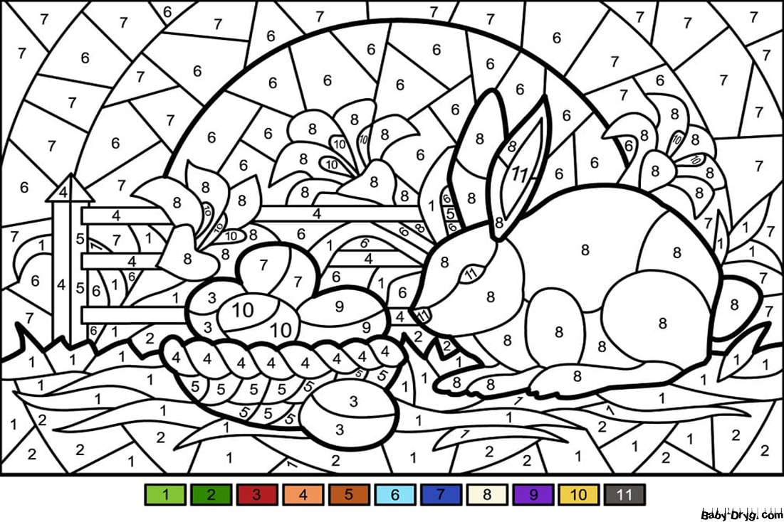 Easter Rabbit and Eggs Color by Number | Color by Number Coloring Pages
