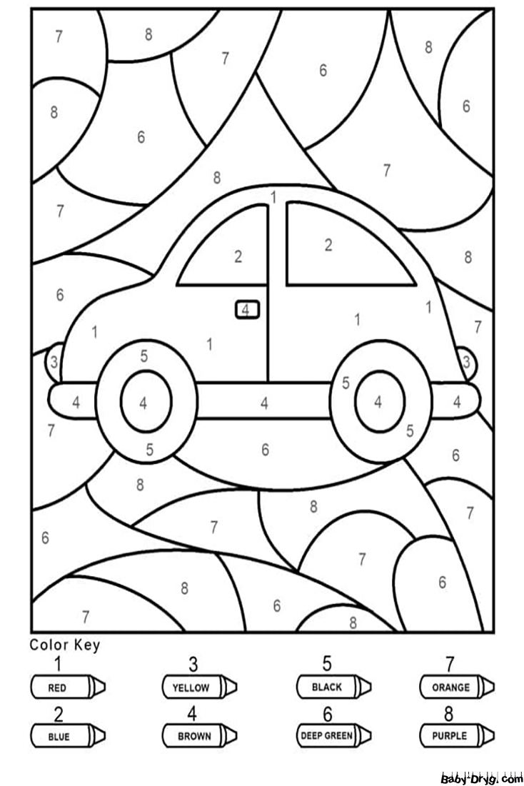 Easy Car Color by Number | Color by Number Coloring Pages