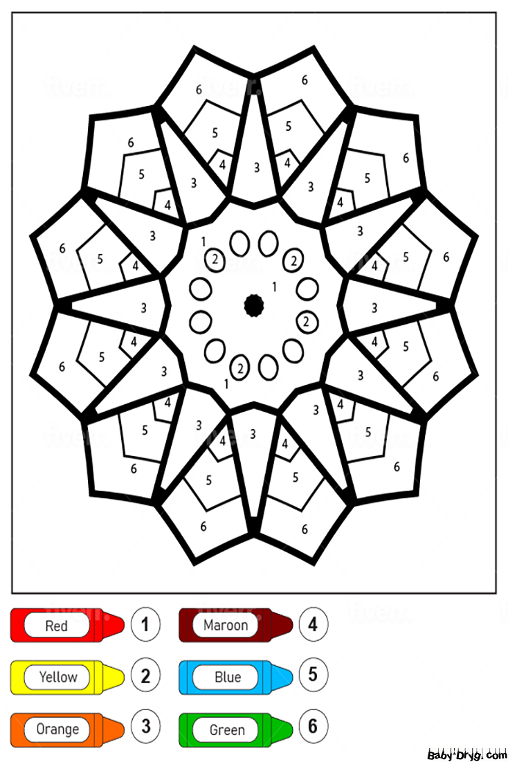 Easy Flower Mandala for Kids Color by Number | Color by Number Coloring Pages