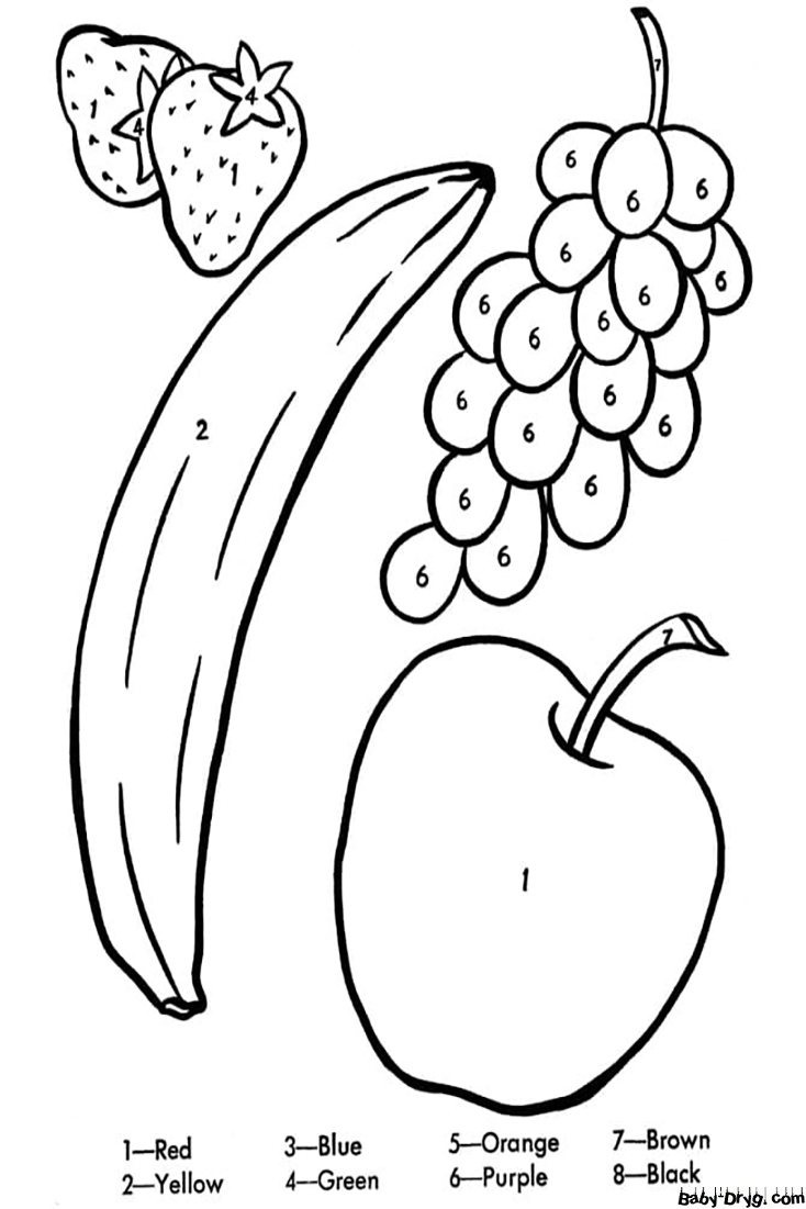 Easy Fruits Color by Number | Color by Number Coloring Pages