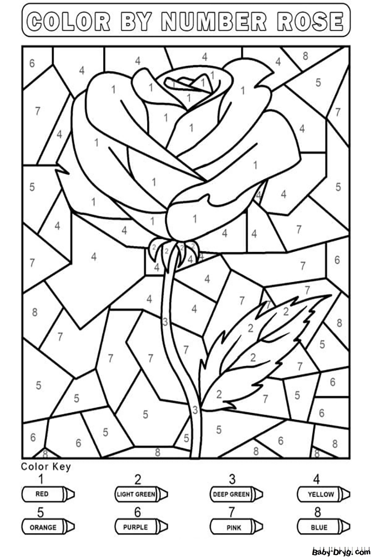 Easy Rose Color by Number | Color by Number Coloring Pages