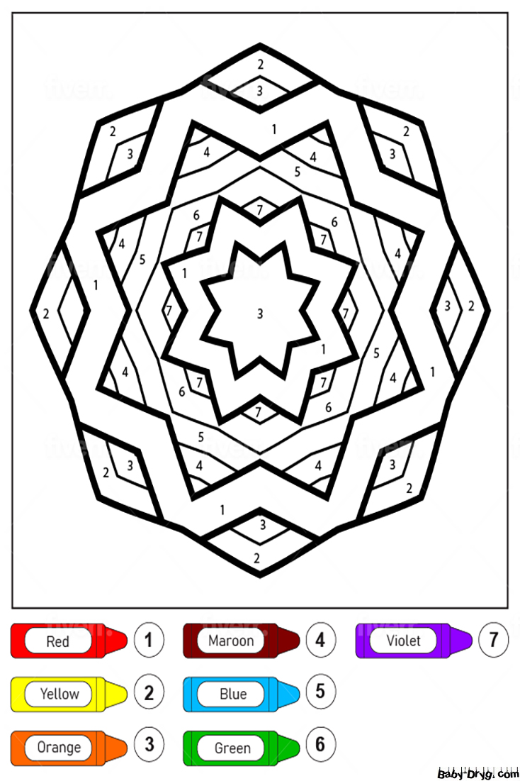 Easy Star Pattern Mandala for Kids Color by Number | Color by Number Coloring Pages
