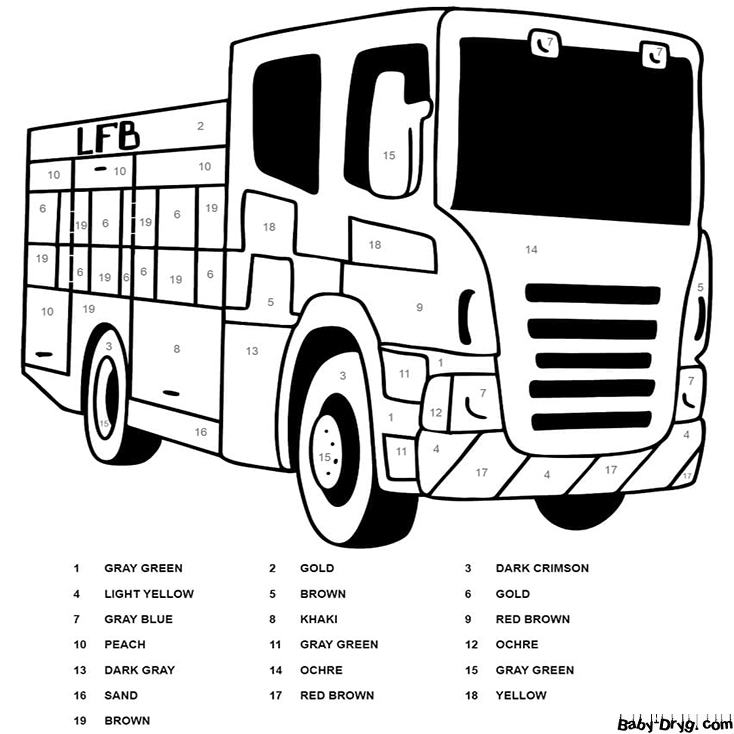 Fire Truck Color by Number | Color by Number Coloring Pages