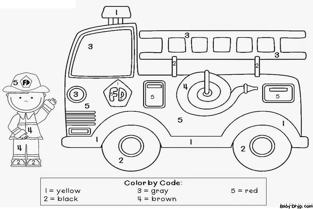 Firefighter and Fire Truck Color by Number | Color by Number Coloring Pages