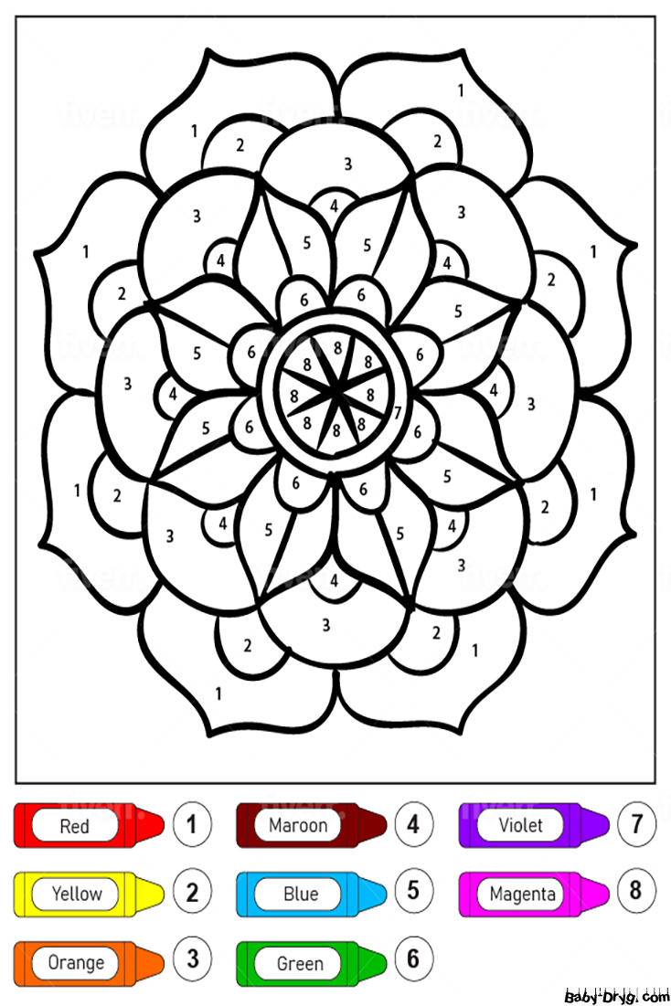 Flower Blossom Mandala for Kids Color by Number | Color by Number Coloring Pages