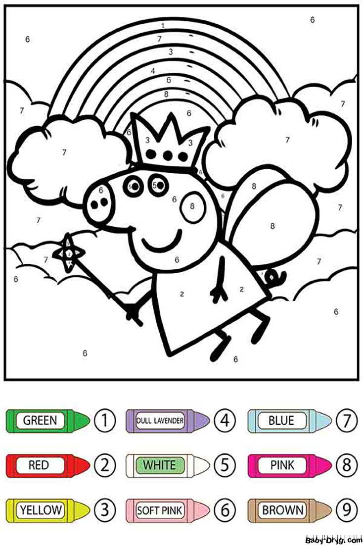 Flying Queen Peppa Pig Color by Number | Color by Number Coloring Pages