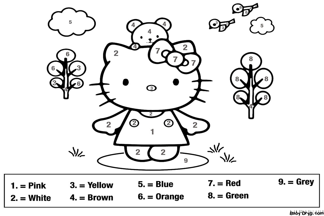 Free Hello Kitty Color By Number Worksheet | Color by Number Coloring Pages