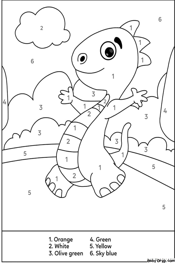 Friendly Dinosaur Color by Number | Color by Number Coloring Pages