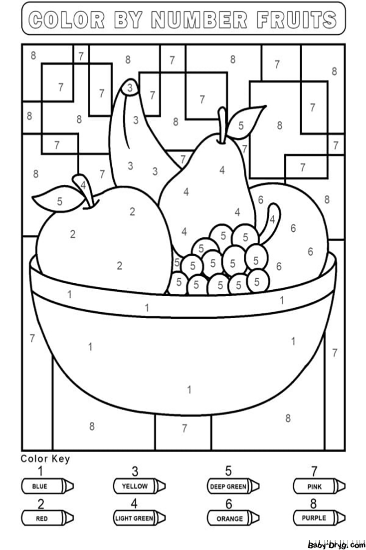 Fruits for Kindergarten Color by Number | Color by Number Coloring Pages