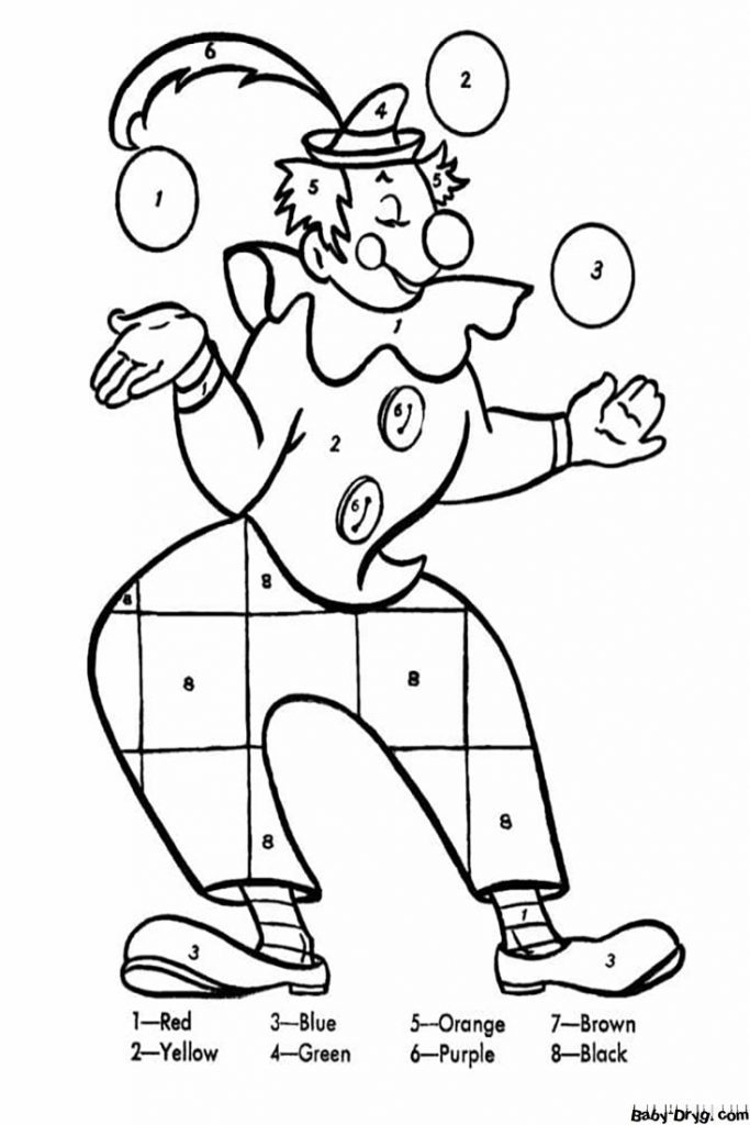 Funny Clown for Kindergarten Color by Number | Color by Number Coloring Pages