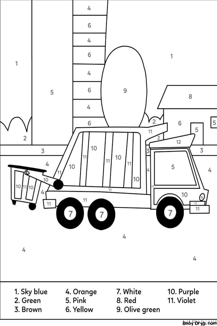 Garbage Truck Color by Number | Color by Number Coloring Pages