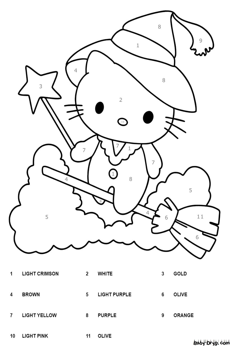 Halloween Hello Kitty Color By Number | Color by Number Coloring Pages
