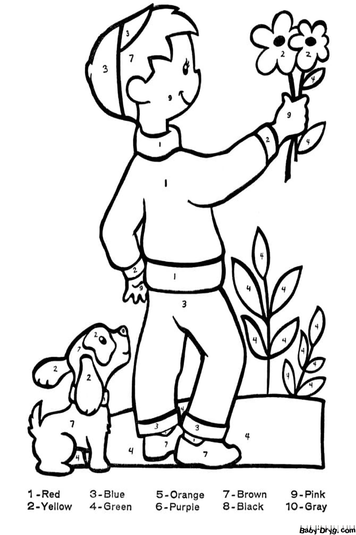 Happy Boy for Kindergarten Color by Number | Color by Number Coloring Pages