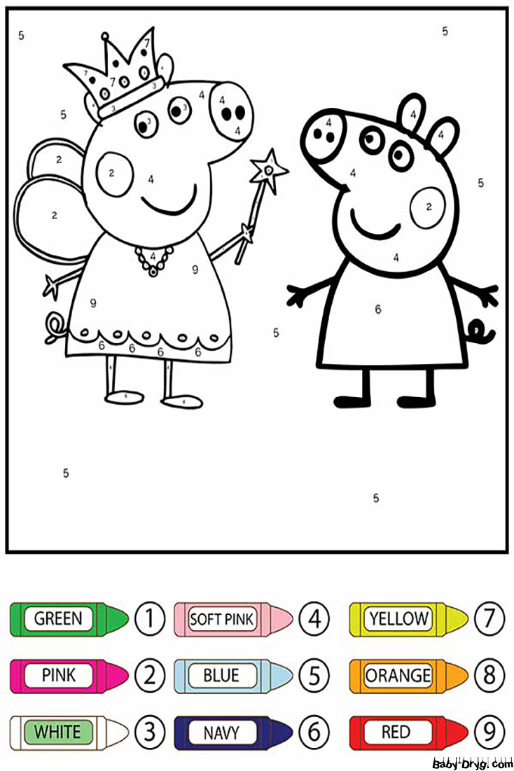 Happy Queen and Peppa Pig Color by Number | Color by Number Coloring Pages