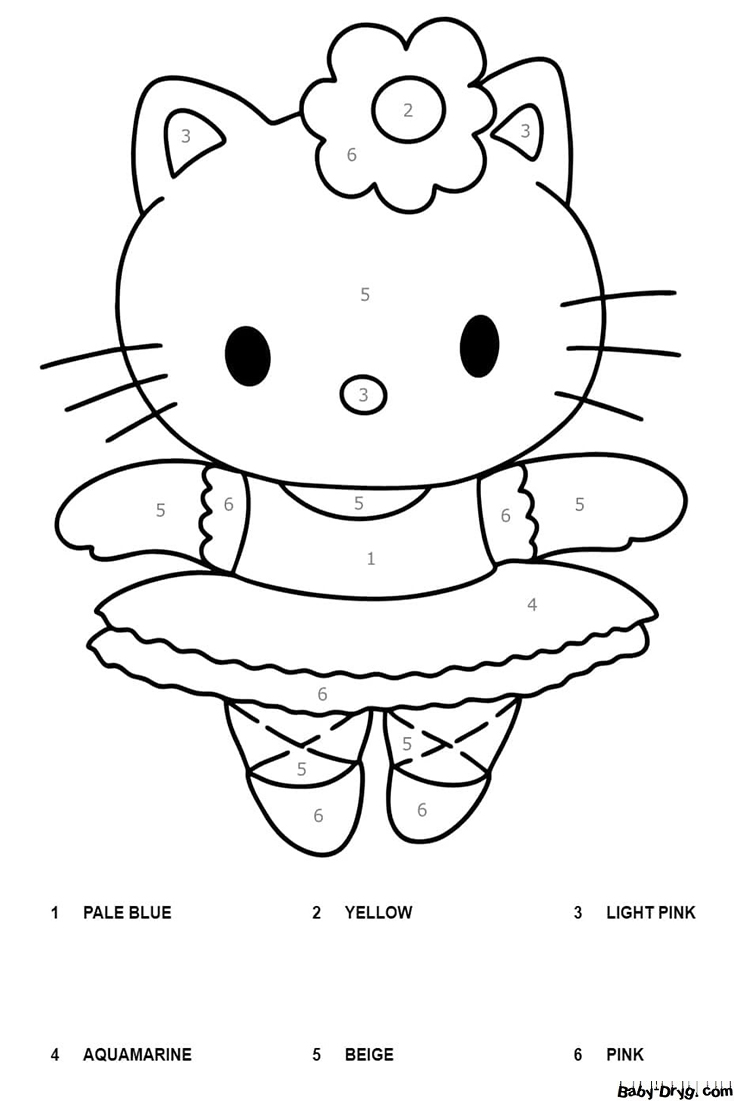 Hello Kitty Ballerina Color By Number | Color by Number Coloring Pages