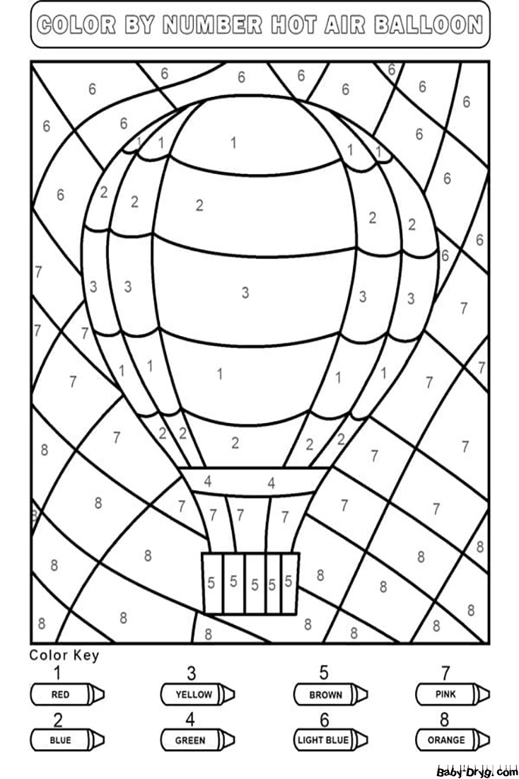 Hot Air Balloon for Kindergarten Color by Number | Color by Number Coloring Pages