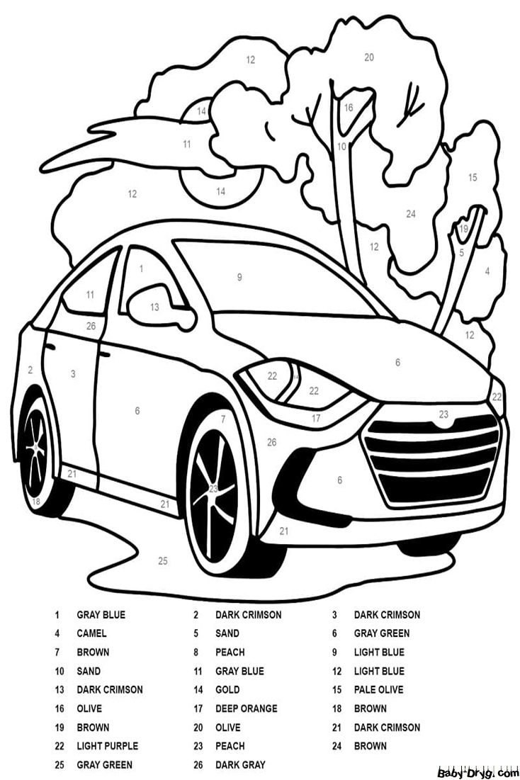 Hyundai Car Color by Number | Color by Number Coloring Pages