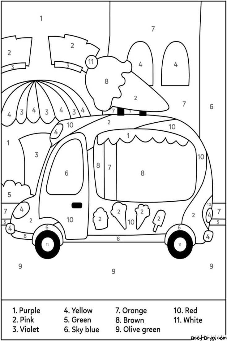 Ice Cream Truck Color by Number | Color by Number Coloring Pages