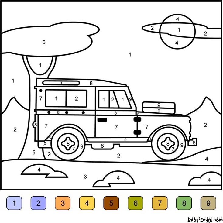 Jeep Color by Number | Color by Number Coloring Pages