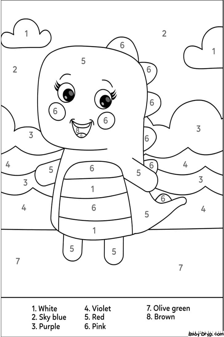 Kawaii Dinosaur Color by Number | Color by Number Coloring Pages