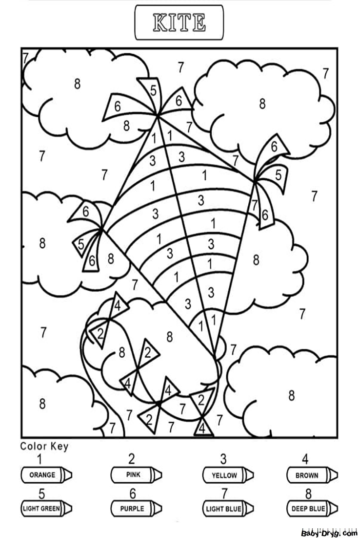 Kite for Kindergarten Color by Number | Color by Number Coloring Pages