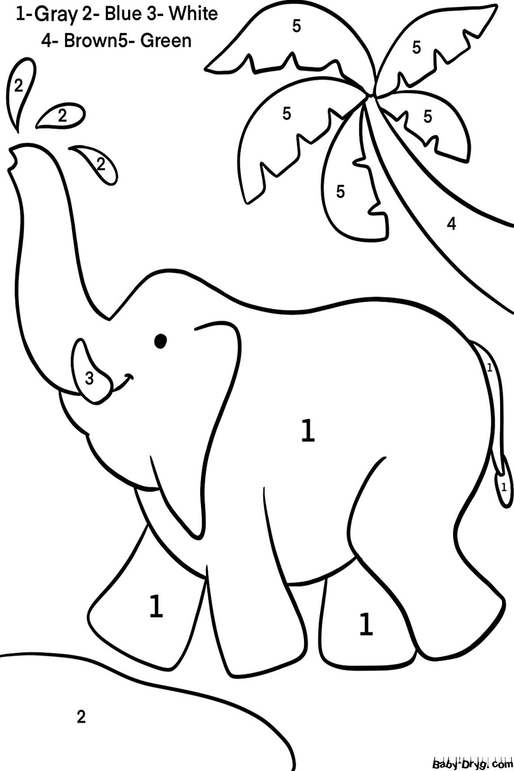 Легкая раскраска слона | Раскраски по номерам