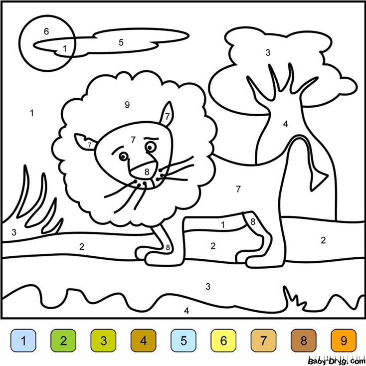 Lion Color by Number | Color by Number Coloring Pages