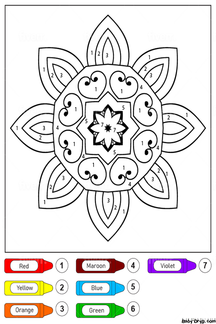 Lovely Flower Mandala for Kids Color by Number | Color by Number Coloring Pages
