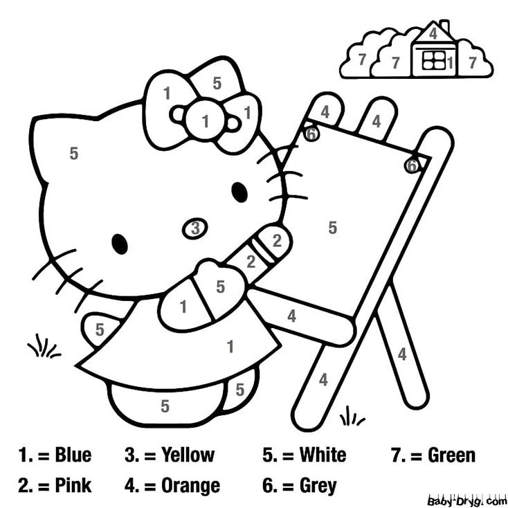 Lovely Hello Kitty Color By Number | Color by Number Coloring Pages