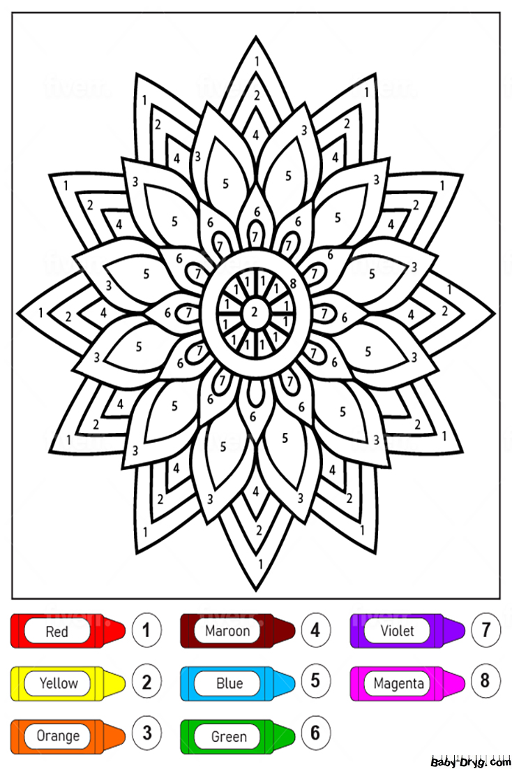 Mandala Flower for Kids Color by Number | Color by Number Coloring Pages