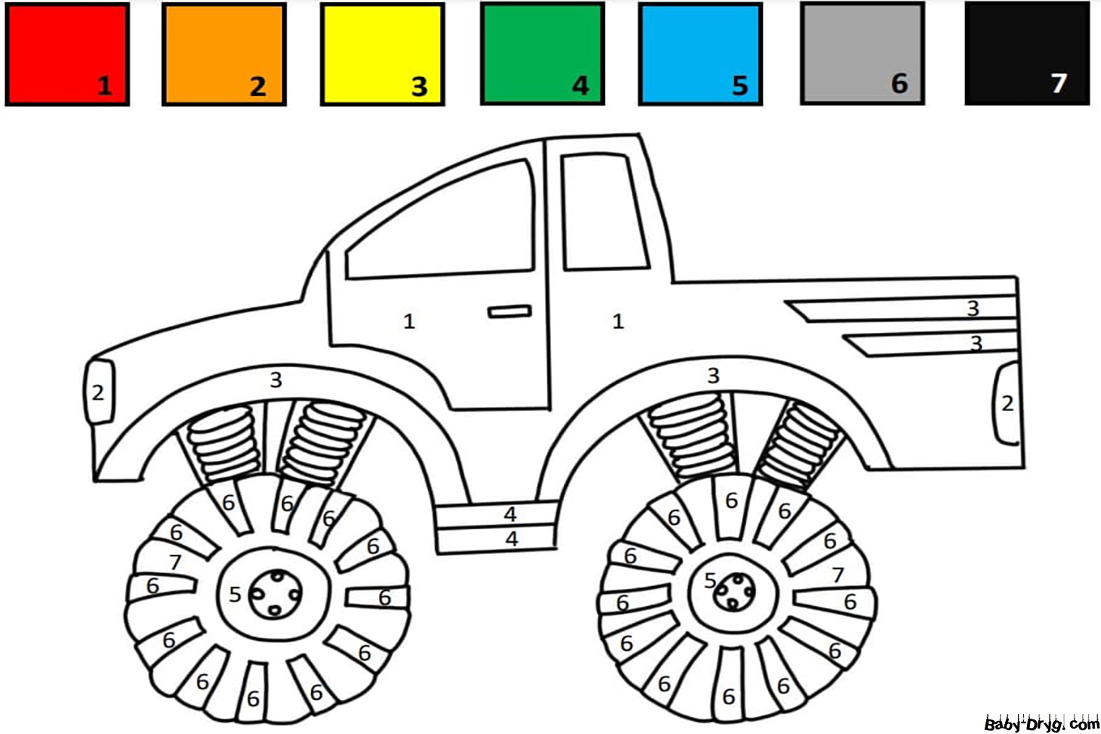 Monster Truck Color by Number | Color by Number Coloring Pages