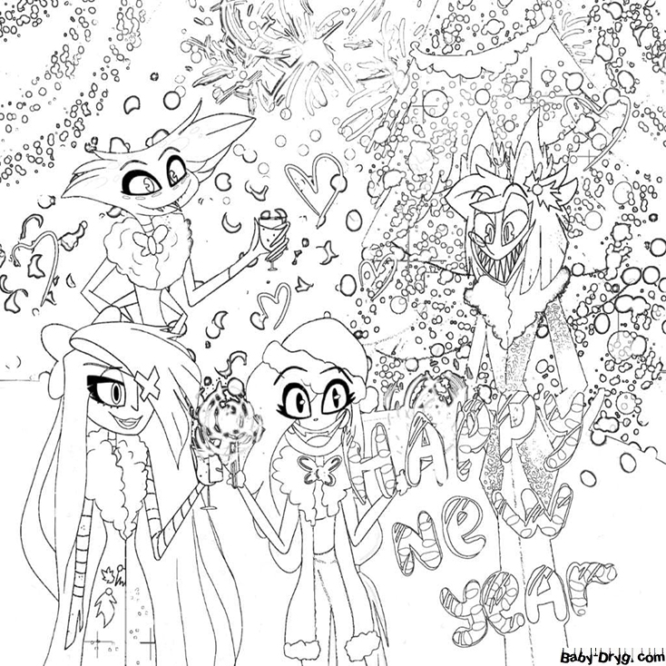 New Year Coloring Page | Coloring Hazbin Hotel