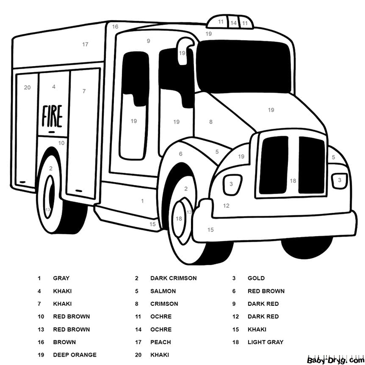 Normal Fire Truck Color by Number | Color by Number Coloring Pages