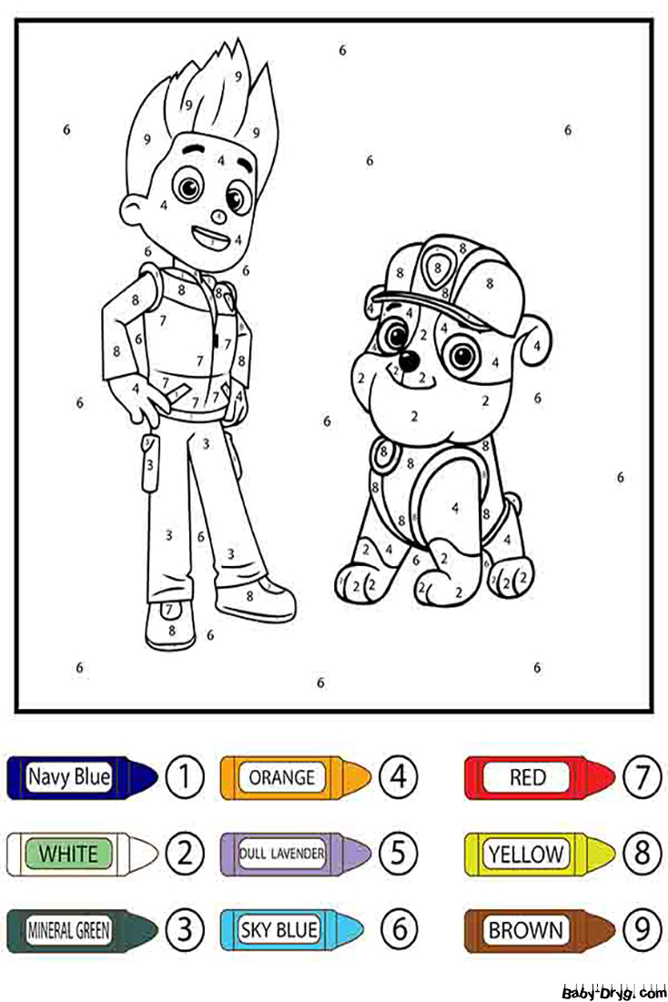 Paw Patrol Alex Porter and Rubble Color by Number | Color by Number Coloring Pages